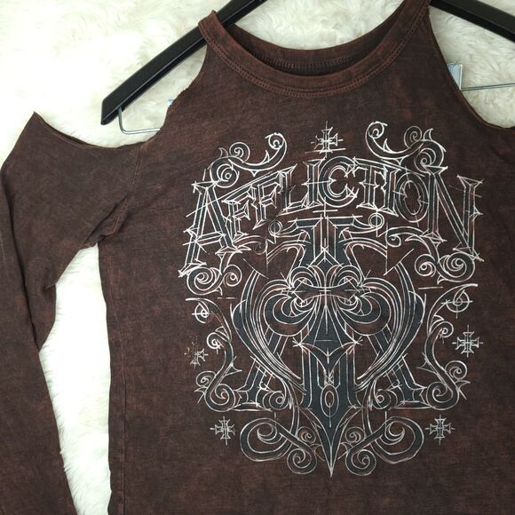 Affliction Women's FACTORY GRADE Foiled Long Sleeve Crew Neck Tee size M NWT - Picture 3 of 8